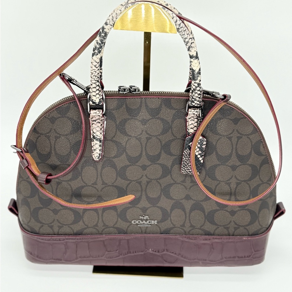 COACH F38246 SIGNATURE SIERRA SATCHEL EXOTIC MIX OXBLOOD/BROWN